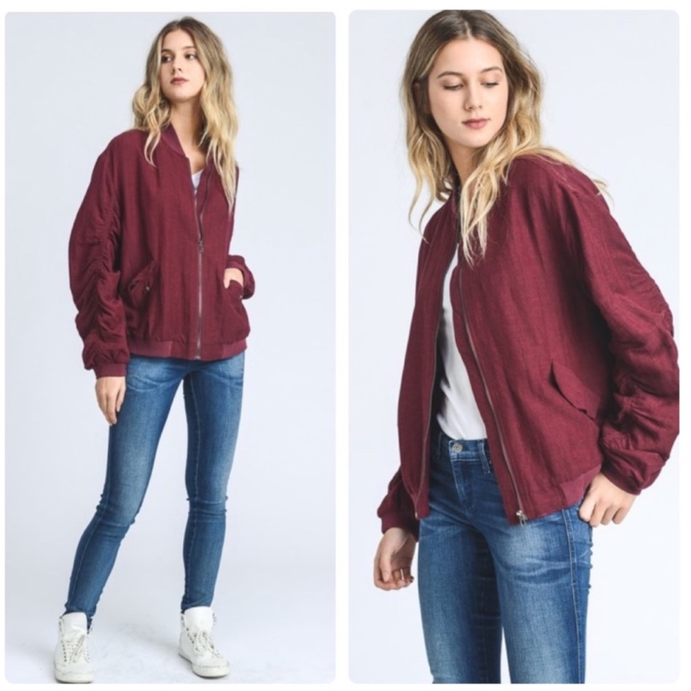 ❣️Chic & Soft Bomber Jacket in Wine (dark red) - Picture 2 of 6
